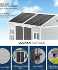 Image showcasing details of 8x6 Ft Resin Storage Shed With Floor, Waterproof Outdoor Tool Shed, Lockable Door And Two Windows.