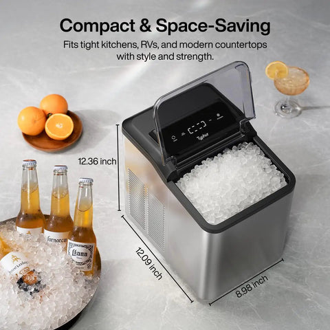 Fast Nugget Ice Maker Countertop With Self Cleaning Pump Delivers 35 Lbs Per Day Of Pebble And Pellet Ice on kitchen counter