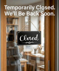 Double Sided Open Sign With Rope For Biz Hours Open Closed Sign 11 By 6.1 Inch Easy Flip Display hanging on a glass door