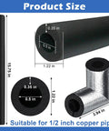 Foam Pipe Insulation Kit With Aluminum Foil Shield, 8 Pieces Including Long Tubes And Elbows, diagram showing dimensions for 1/2 inch pipes
