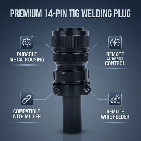 Beefy Stainless Steel 14 Pin Male Plug Wire Feeder Connector With Industrial Cord Mount For Heavy Duty Welding Machines Rugged Copper