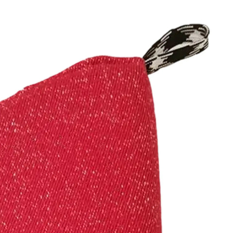 Close-up of red cloth surface on dog bite training sleeve for medium dogs interactive protective bite surface for training and tugging games ideal for German Shepherds and Malinois durable red and white practice gear from puppies to pros