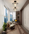Industrial Black Flush Mount Ceiling Light Fixtures, 13.5 Inch Metal Farmhouse Ceiling Light With Clear Glass Shade in modern room
