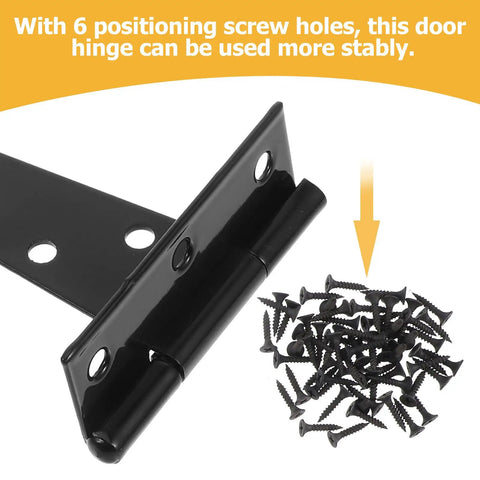 Heavy Duty T Shaped Door Hinges Set Of 10 Carbon Steel Cabinet Hinges with screws, black finish, showing hinge detail