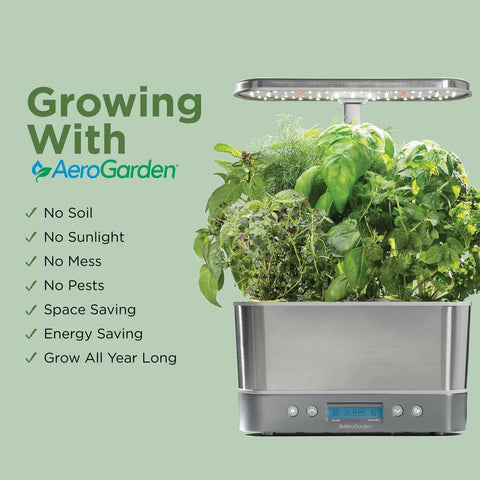 Harvest Elite Indoor Garden Hydroponic System With LED Grow Light And Seed Kit Stainless Steel Countertop Garden Holds Up To Six Pods