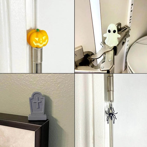 Spooky Season Hinge Head Figurine Set for Halloween Decor Magnetic Miniature Bat Pin Topper for Doors and Home Office with Whimsical Personality by UKNRW installed on door hinges.