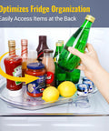 Refrigerator Lazy Susan Turntable Organizer 16.5 By 11 By 1.85 Inches Clear Plastic Tray in fridge with beverages and lemons