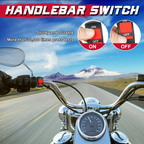 Motorcycle LED Light Wiring Harness Kit With Handlebar Switch And 10 Amp Fuse For ATV Dirt Bike Ebike Scooters Ride Ready Driving And Fog Lights 12V 4.8 Foot Cable 22mm Bar