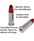 22 Long Rifle Snap Caps Dummy Rounds Set of 12 Red Tip for Safe Loading Firing and Misfire Practice, stainless steel construction