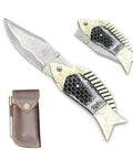 Damascus Fish Style Folding Knife With Ladder Pattern Blade Handmade Damascus Steel Pocket Knife For Everyday Carry