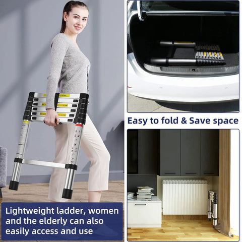 Ultra Lightweight 6.6 ft Aluminum Telescoping Ladder, Collapsible Extension Ladder For Home, easy fold and compact storage