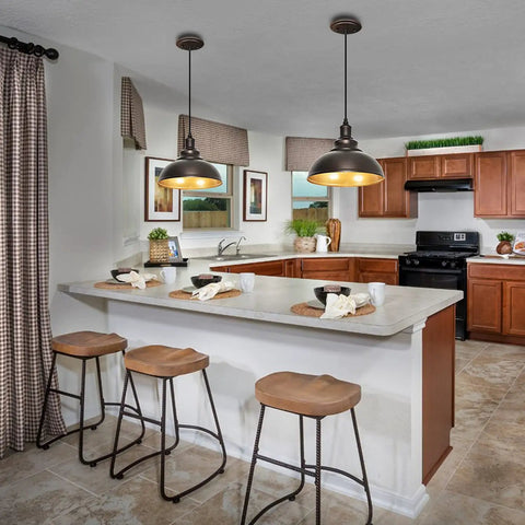 Modern kitchen with two pack bronze pendant lights for kitchen island industrial adjustable hanging barn light fixtures.