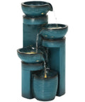 Cool 19.3 Inch Outdoor Water Fountain With LED Lights Four Tier Cascading Water Feature For Garden Patio Yard Or Porch Polyresin Faux Ceramic Pedestal Pump Included