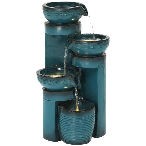 Cool 19.3 Inch Outdoor Water Fountain With LED Lights Four Tier Cascading Water Feature For Garden Patio Yard Or Porch Polyresin Faux Ceramic Pedestal Pump Included