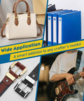 Badass Leather Chicago Screw Kit With 110 Set M5 And M4 Rivets Comes With Awl And Screwdriver For Bookbinding And Leatherwork Heavy Duty Carbon Steel Construction displayed with crafting tools and a handbag.