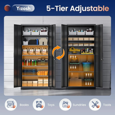 Heavy Duty Metal Storage Cabinet With Two Doors And Five Adjustable Shelves 71 Inch Tall Steel Locking Cabinet for organized storage