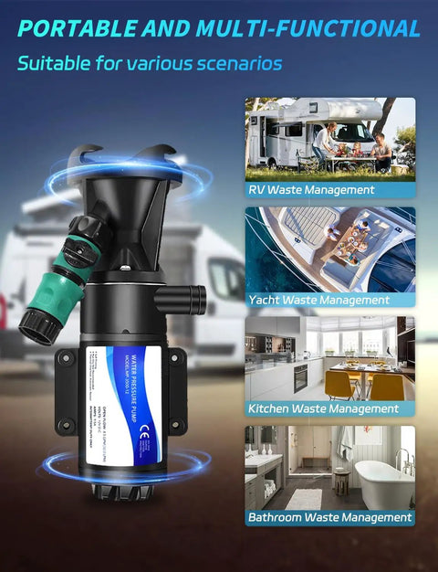 12V RV Macerator Pump With 3 Inch Large Port, 12 GPM Flow for RV, yacht, kitchen, and bathroom wastewater management