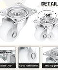 Low Profile Furniture Casters Set Of 24 Small Swivel Wheels with Silent 360 Degree Top Plate Showing Design and Details