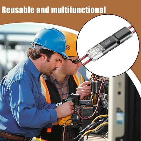 Double Wire Plug In Connector With Locking Buckle No Tools Needed Quick Clip Fasteners shown in an electrical setup.