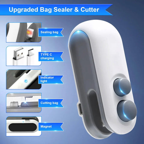 2 In 1 Mini Bag Sealer With Cutter Rechargeable Portable Heat Sealer USB C Powered Pack Of 2 showcasing features