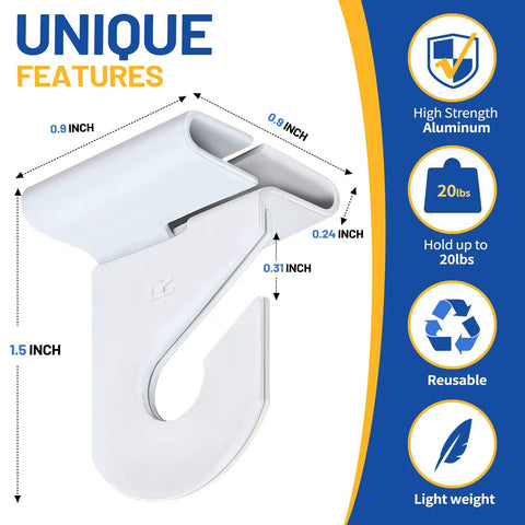Drop Ceiling Hooks For Hanging, 10 Pairs Aluminum Alloy Ceiling Tile Clips, Ceiling Grid Hangers For 20 lbs, dimensions shown