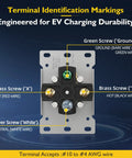Diagram showing terminal identification markings for Built Tough Nema 14 50R Electric Vehicle Charging Outlet 50 Amp Ev Charger Socket.