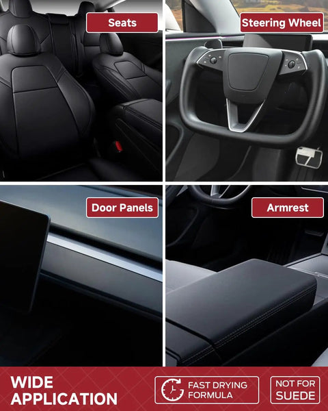 Tesla Steering Wheel Repair Kit Eight Piece Leather Scratch And Color Restorer for Model Y 3 S X on steering wheel, seats, armrest, door panel.