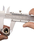 Person using Vernier Caliper Measuring Tool With 6 Inch Range And 0 To 150 Millimeters Manual Non Digital Calipers High Precision 0.001 Inch 0.02 Millimeters Durable Workhorse For Industrial Workshop Projects to measure an object