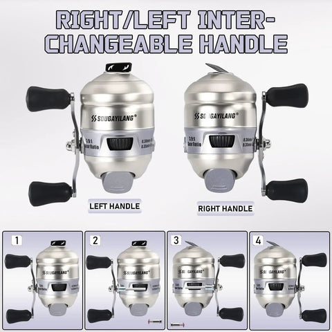 Spincast Fishing Reel Size 30 With Easy Right Or Left Hand Retrieve, Smooth 3.9 To 1 Gear Ratio, Pre-Spooled Mono Line, Silver Finish For Beginners And Pros Alike
