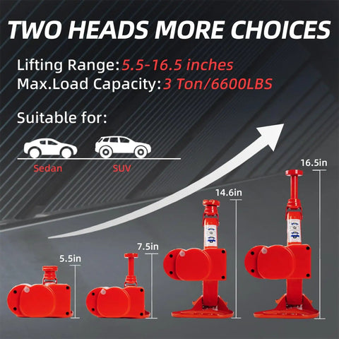 3 Ton Electric Car Jack Set With 12V Automatic Lift Kit For Sedans And SUVs showing lifting range and sizes