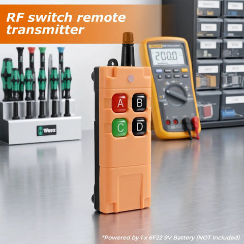 Four Channel 433 MHz Wireless Relay Switch Remote Control For Garage Door Opener And Industrial Control With 12V 24V 36V DC Compatibility Up To 600 Feet Long Range Transmitter, four-button RF remote