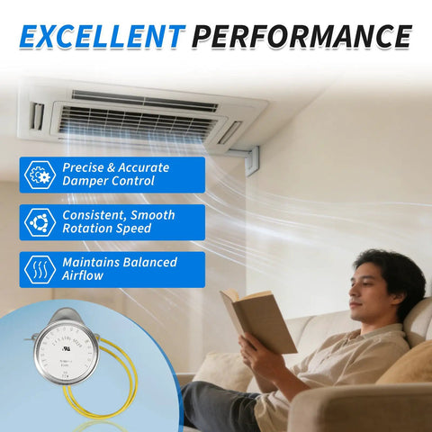 Man reading with airflow from HVAC, 24V Synchronous Damper Motor for RetroZone Dampers, Left-Hand Rotation, precise control features