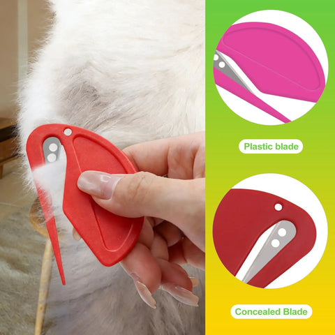 Red 6 Pack Letter Openers With Concealed Blade For Office And Home Use shown in hand and detailed view of blade design.