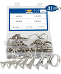 Top Notch 41 Piece Adjustable Worm Gear Hose Clamp Kit Made From Heavy Duty 304 Stainless Steel Perfect For Plumbing Automotive Tunes And Industrial Repairs This Solid Tool Set Handles Sizes From 8mm To 38mm And Lets You Tighten Or Loosen Any Fitting. 41-piece 304 stainless steel hose clamp kit in storage case, 8-38 mm sizes