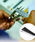 Person using Vernier Caliper 0-8 Inch and 0-200 MM Stainless Steel Dual Scale with Carbide Scriber on metal component