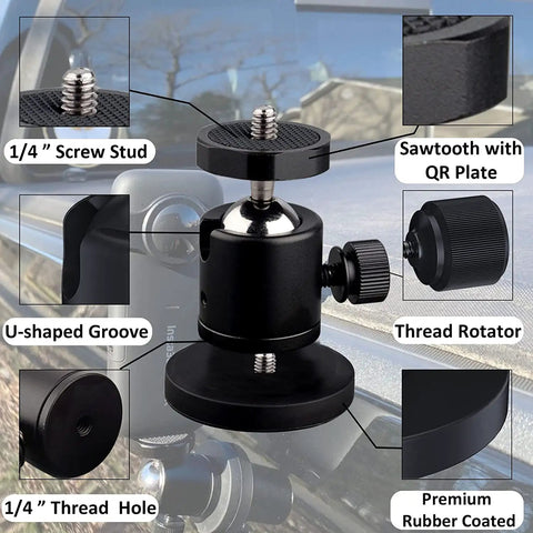 24Lb Magnetic Camera Mount With Rubber Coated Neodymium Magnet And Mini Ball Head 1/4-20 Male Thread For Security Cameras