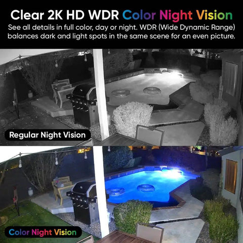 Regular and color night vision comparison using Dual Camera Pan And Tilt Security System For Indoor And Outdoor Use, 2K Ultra Clarity