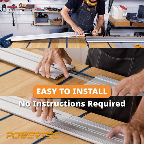 Person using Track Saw Guide Rail Connector Set For Festool Makita DeWalt And Triton Pack Of 2 Easy To Link Rails on workbench