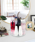 360 Degree Rotating Makeup Organizer For Vanity And Countertop, Clear Lazy Susan Style Cosmetic Display Case with products