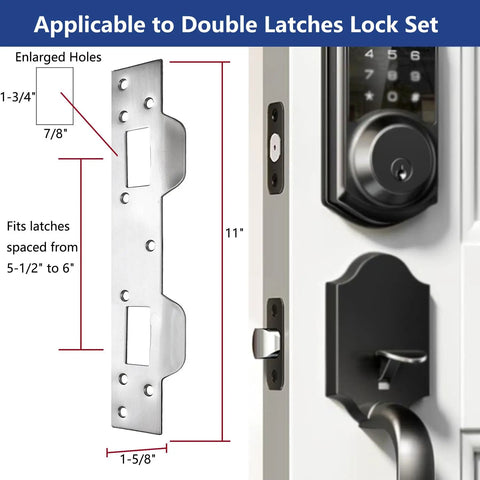 Heavy Duty Door Strike Plate Reinforcement For Front Door Security, Double Strike Plate For 5-1/2 Inch Hole Centers, Satin Nickel
