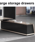 Built Tough Executive Standing Desk With Roomy Drawers And Smart Storage Plus Stain Resistant Finish For Killer Home Office Setups And Daily Grind Workstations Spanning 94 Inches Wide showing large storage drawers and modern design.