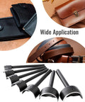 Half Round Leather Punch Cutter 40mm Semicircle Punch Tool For Belt Ends Wallet Edges Handbag Crafting displayed with leather items.