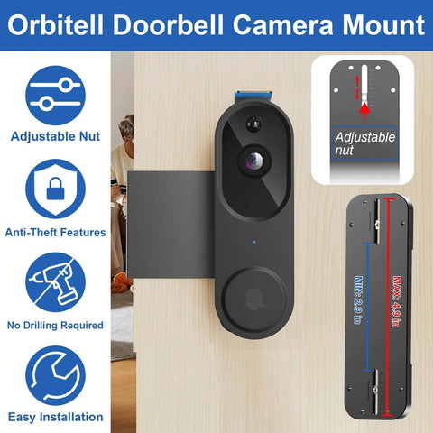 Anti Theft No Drill Doorbell Mount For Video Doorbells Like Orbitell And Reolink, Adjustable Bracket Holder For Apartments on door