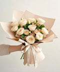 Bouquet wrapped in Cream Tea Floral Wrapping Paper Sheets 22.4x22.4 Inches Water Resistant Bouquet Gift Wrap For Weddings Birthdays.
