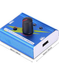 Compact blue Dope Servo Tester And Controller For RC Gear, dimensions shown, with auto and manual modes, supports 1 to 3 servos or ESCs.