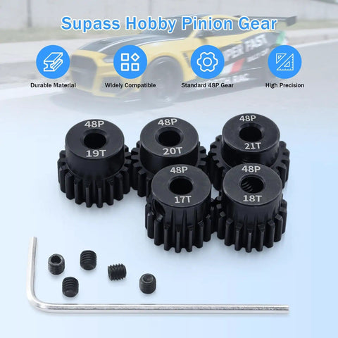 5 Piece 48P Pinion Gear Set 17T 18T 19T 20T 21T For 3.175mm Shafts With Hex Key Beef Up Your 1 10 Scale RC Cars Traxxas HSP Arrma