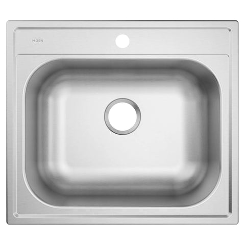 2000 Series 25 Inch 20 Gauge Drop In Stainless Steel Kitchen Sink With Quick Mount Single Bowl 1 Hole Noise Reducing Sound Shield