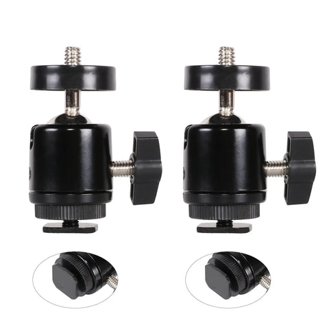 2-pack of Hot Shoe Mount Adapter with 360 Degree Swivel Mini Ball Head and 1/4 Inch Screw, black aluminum, side view