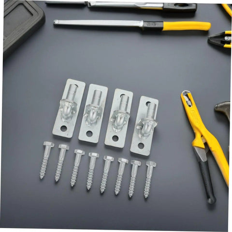 Top Shelf Wall Mounted Gate Hinges 4 Pack Swinging Barn Door Brackets With Sturdy Mounting Plate And Screws on gray background.