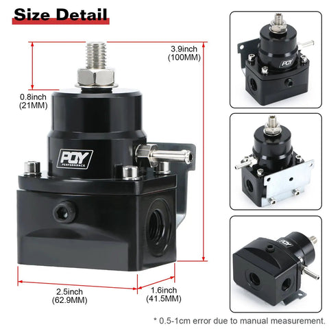 Adjustable Fuel Pressure Regulator Kit 3 to 70 PSI For EFI Systems With 6AN Return and 6AN Feed Ports size details